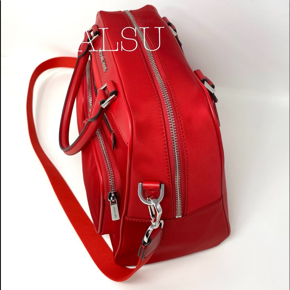 Michael Kors Hanover Large Satchel Red Canvas - Picture 4 of 8